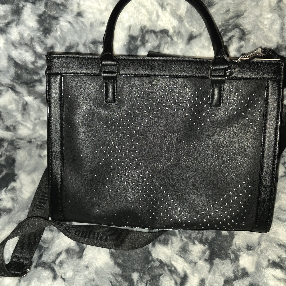 Juicy Couture Black and Silver Satchel with Textured Design